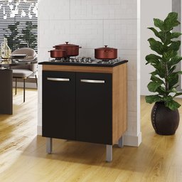 Balcão para Cooktop 4 Bocas com 2 Portas Jade Savana Preto - Moblis - 2