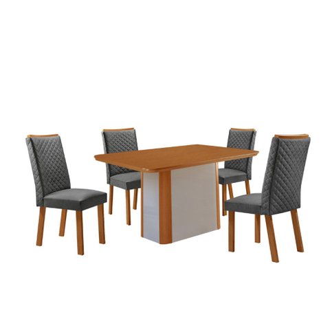 Mesa de Jantar Isadora 120 cm Tampo MDF Canto Copo Laminado com 4 Cadeiras Lira