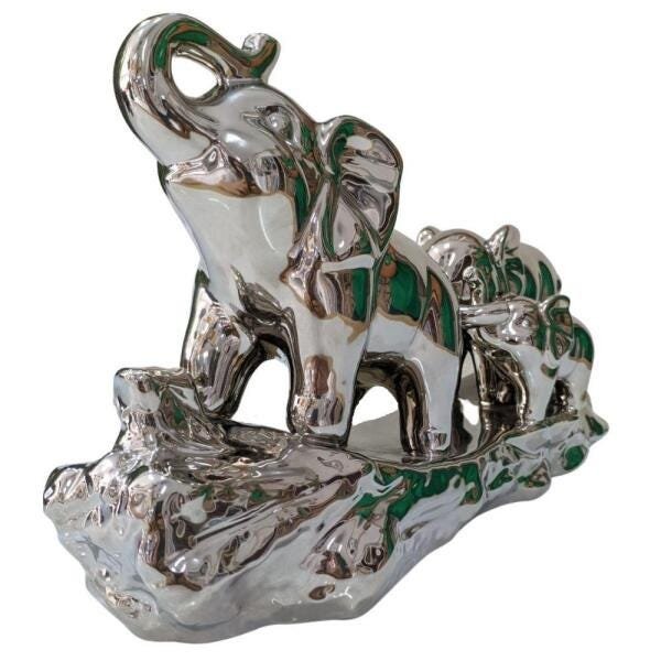 Estatueta 3 Elefantes Família Prata 34cm - Bom Years - 1