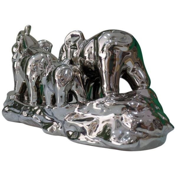 Estatueta 3 Elefantes Família Prata 34cm - Bom Years - 3
