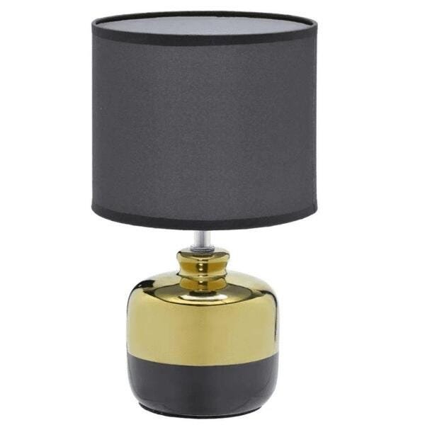 Abajur em Porcelana 31cm Preto e Dourado Bivolt - Mabruk - 1