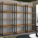 Ver imagem 3 de Kit 3 Estantes de Livros Industrial 15 Prateleiras Mel/Preto - BRV Móveis