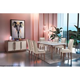 Mesa de Sala Jantar Londrina + Tampo Madeirado Vidro Reto 120x80cm Imbuia/Off White - Rufato - 4