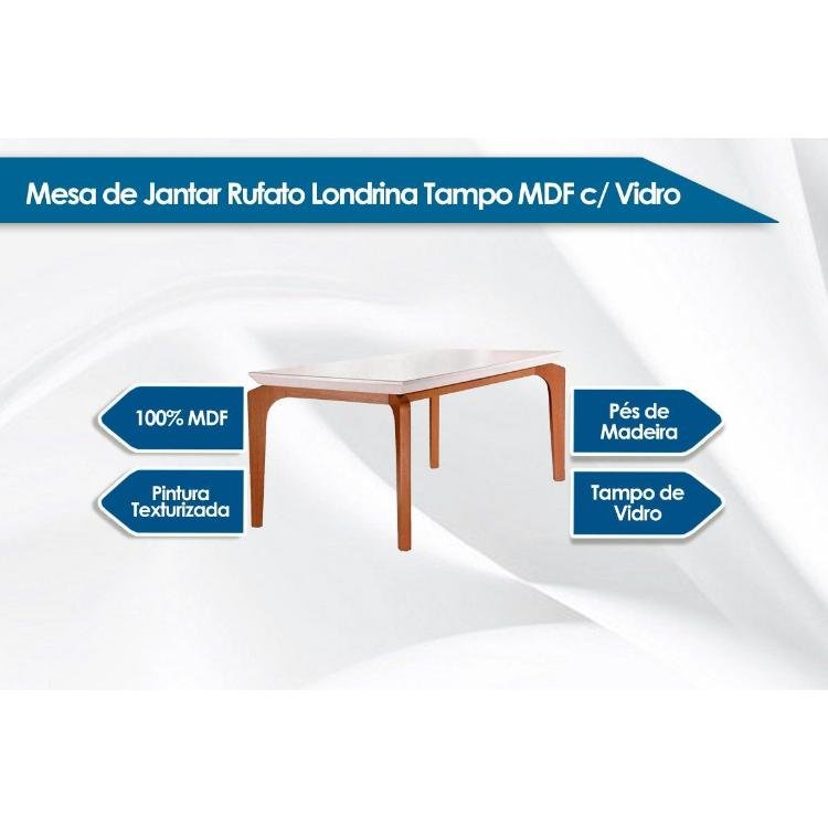 Mesa de Sala Jantar Londrina + Tampo Madeirado Vidro Reto 120x80cm Imbuia/Off White - Rufato - 2