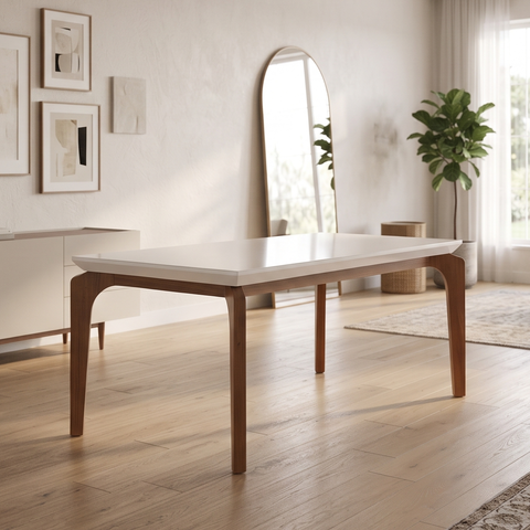 Mesa de Sala Jantar Londrina + Tampo Madeirado Vidro Reto 120x80cm Imbuia/off White - Rufato