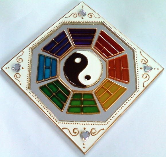 Baguá Yin Yang em Espelho de 15x15cm