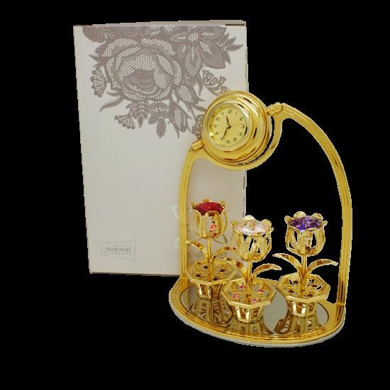 Tulipas com Relógio Ouro 24K Cristais Swarovski Decor - 2