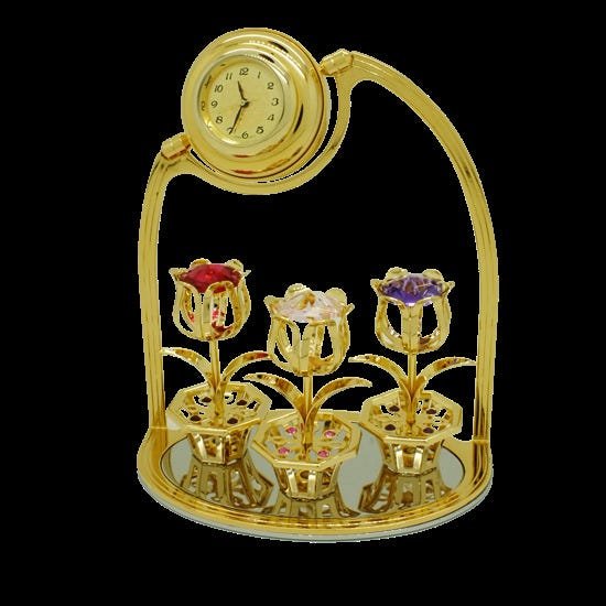 Tulipas com Relógio Ouro 24K Cristais Swarovski Decor - 1