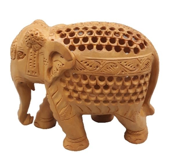 Elefante Decorativo Feito A Mão Em Madeira Pequeno - 1