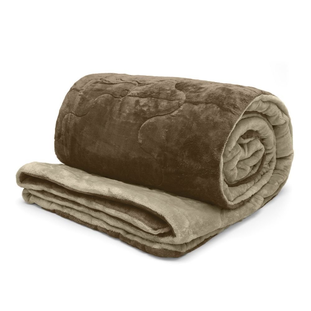 Edredom Casal Plush Flannel Bicolor Khaki Claro e Escuro - Buettner - 3