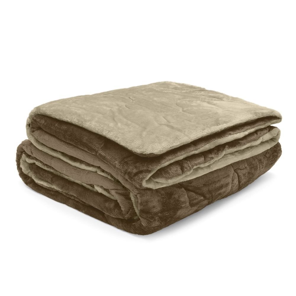 Edredom Casal Plush Flannel Bicolor Khaki Claro e Escuro - Buettner - 2