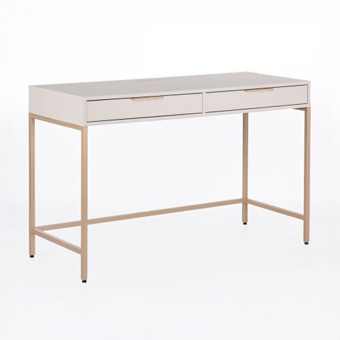 Escrivaninha Square 2 Gavetas 100% MDF Pés de Metal - 120 cm X 48 cm Off White Suave
