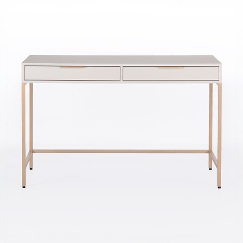 Escrivaninha Square 2 Gavetas 100% MDF Pés de Metal - 120 cm X 48 cm Off White Suave