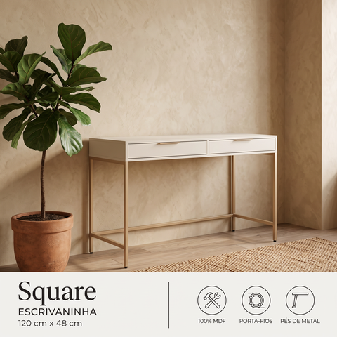 Escrivaninha Square 2 Gavetas 100% MDF Pés de Metal - 120 cm X 48 cm Off White Suave