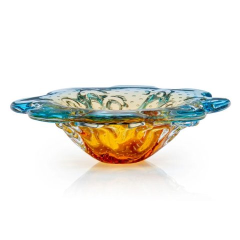 Vaso Em Cristal Murano Água Marinha E Âmbar São Marcos