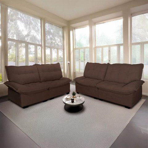 Conjunto Sofá Coliseu 3 e 2 Lugares Bouclê - King House