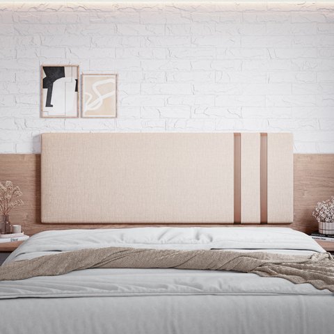 Painel Cabeceira Atenas 160cm Detalhe de Luxo e Linho Nobre:bege