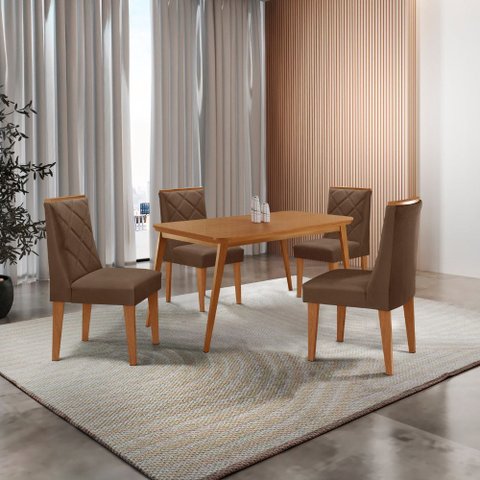 Mesa de Jantar Copper 120cm Tampo Canto Copo Mdf com 4 Cadeiras Isadora Moderna Mobilia