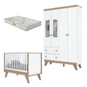 Ver imagem 1 de Berço Americano e Guarda Roupa Infantil Confete Branco Brilho Jequitibá Hp com Colchão Gazin - Henn