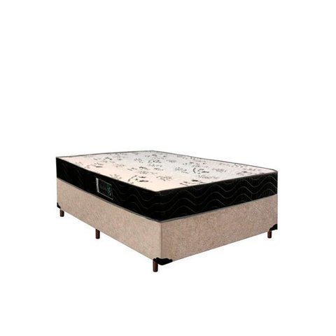 Cama Box Casal Colchão Espuma D28 Bambo Branco Ducci + Box Suede Bege (54x138x188)