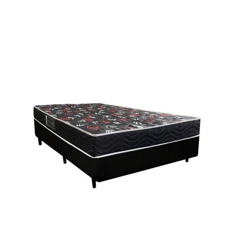 Cama Box Casal Colchão Espuma D28 Oriental Preto Ducci + Box Sintético Preto (54x138x188)