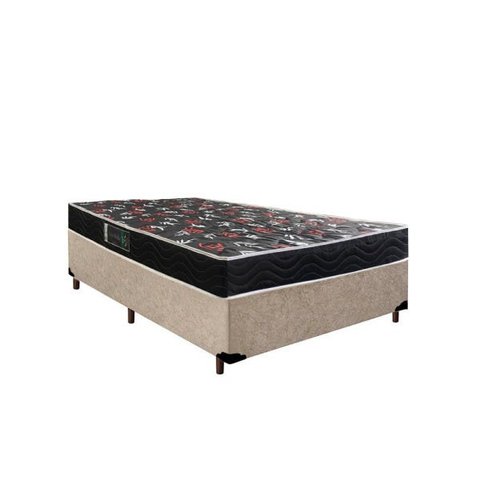 Cama Box Casal Colchão Espuma D28 Oriental Preto Ducci + Box Suede Bege (54x138x188)