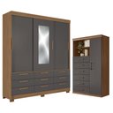 Ver imagem 1 de Guarda Roupa Casal 3 Portas 9 Gavetas Morretes com Espelho e Cômoda Marabá Jatobá Grafite -