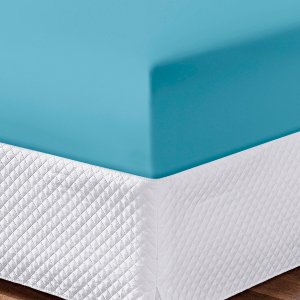 Lençol de Baixo com Elástico Solteiro Avulso 180 Fios Percal Toque Macio Diversas Cores Azul Tiffany