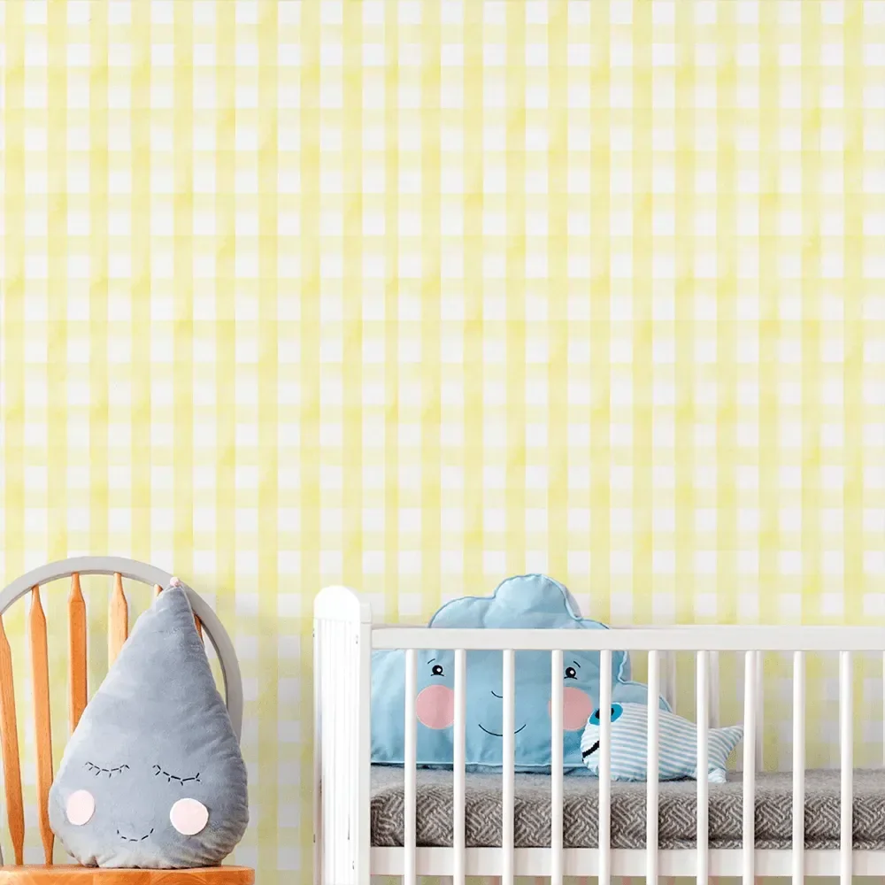 Papel de Parede Adesivo Xadrez Amarelo Lavável Fosco 10m