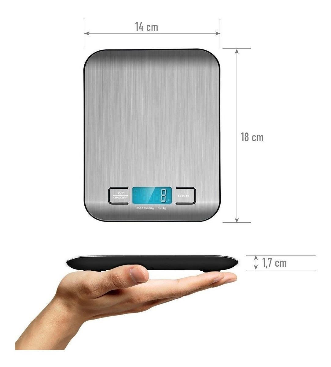 Balança Inox Cozinha Digital 5kg Precisão Dieta Nutrição - 5