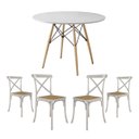 Ver imagem 1 de Conjunto de Mesa Eiffel Redondo Tampo de Madeira 110cm Branco com 4 Cadeiras Katrina Branca Assento