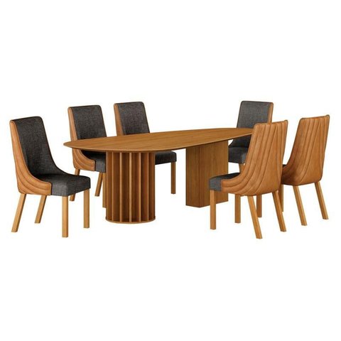 Mesa de Jantar Belle 2,00x1,00m Orgânica Cinamomo com Kit 6 Cadeiras para Mesa de Jantar Belle Sinté