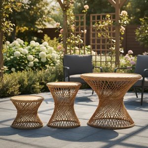 Conjunto Mesa Calice em Vime (3peças)