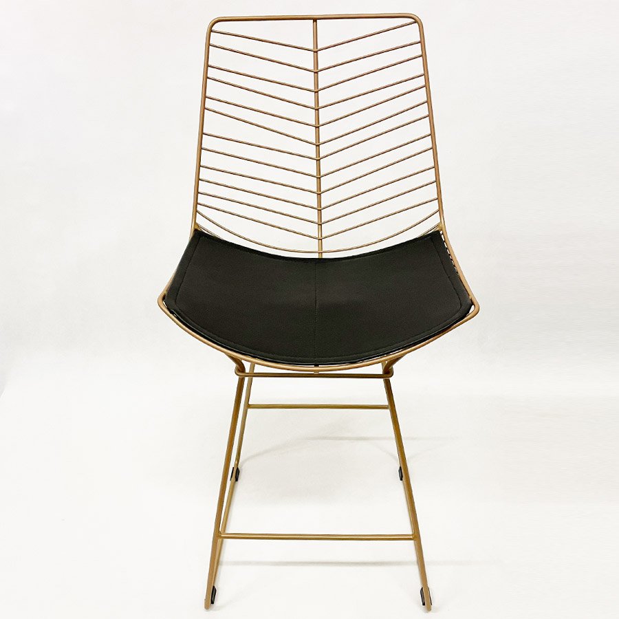 Banqueta média para Balcão Bertoia Retrô cor Dourado fosco assento preto altura 60cm - Poltronas - 2