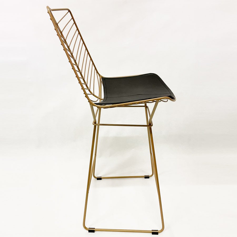 Banqueta média para Balcão Bertoia Retrô cor Dourado fosco assento preto altura 60cm - Poltronas - 3