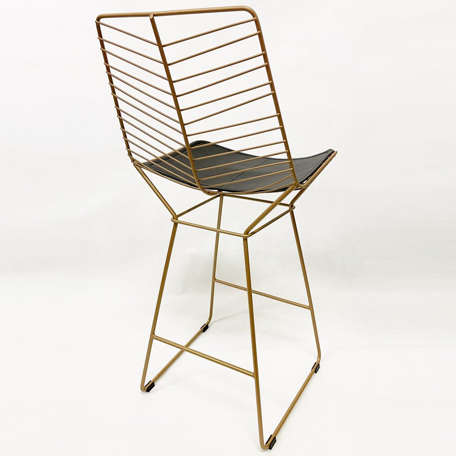 Banqueta média para Balcão Bertoia Retrô cor Dourado fosco assento preto altura 60cm - Poltronas - 4