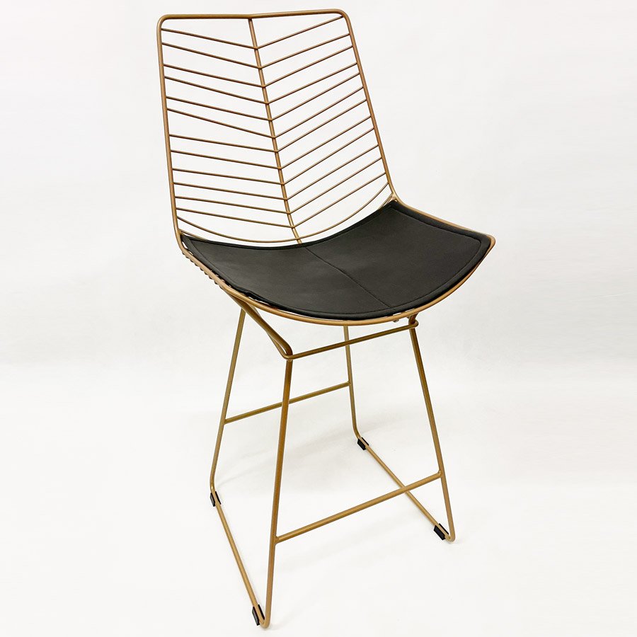 Banqueta média para Balcão Bertoia Retrô cor Dourado fosco assento preto altura 60cm - Poltronas