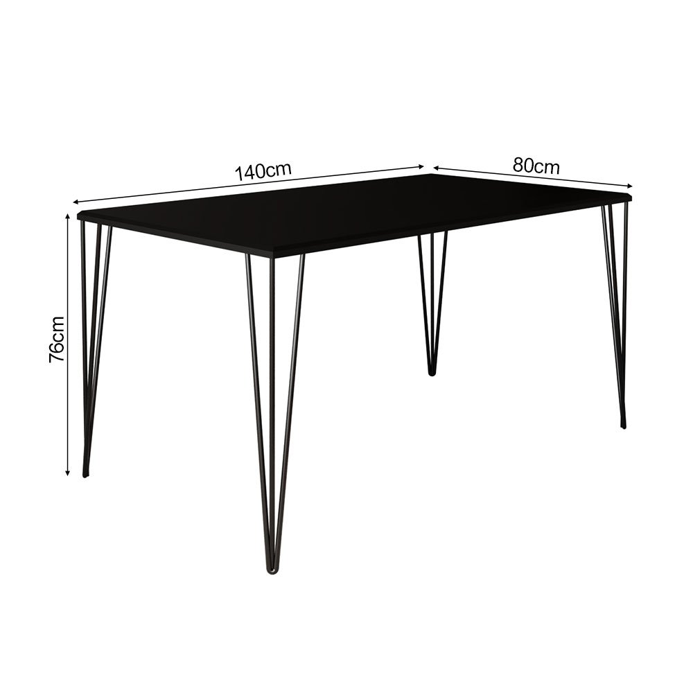 Mesa de Jantar Elen Retangular Tampo de Madeira 140x80cm Preto - 4