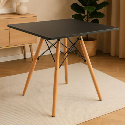 Mesa Eames Eiffel Quadrado Tampo de Madeira 90cm Preto