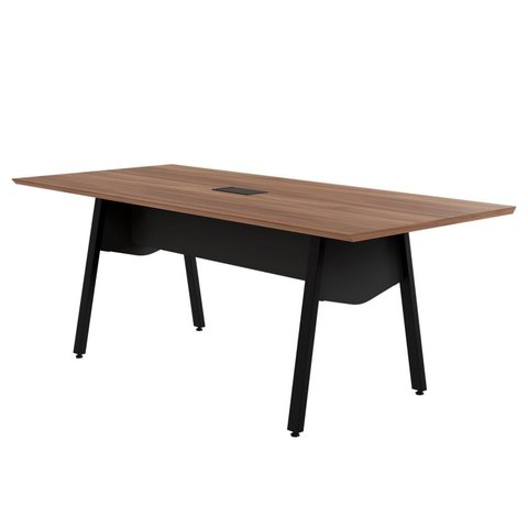 Mesa de Reunião 200cm para 8 Pessoas com Caixa de Tomadas Industrial Executive Marrom/Nogal/Preto