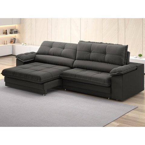 Sofá com Carregador Usb Retrátil Reclinável Monaco 2,90m Velosuede Cinza - Netsofas
