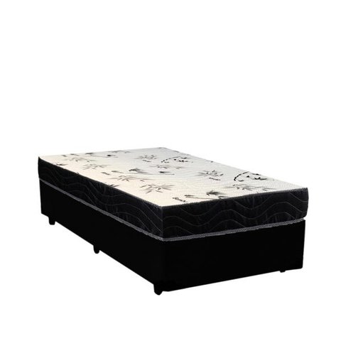 Cama Box Solteiro Colchão Espuma D28 Bambo Branco Ducci + Box Sintético Preto (54x78x188)