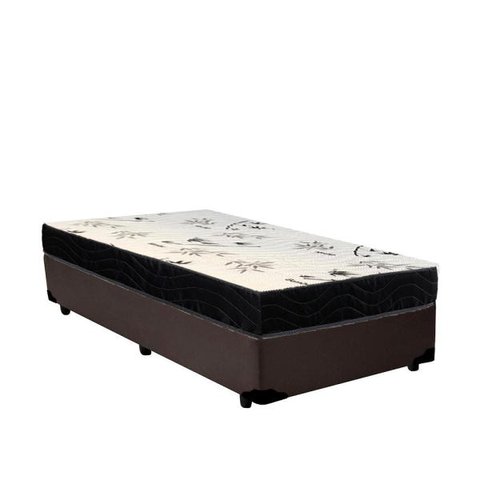 Cama Box Solteiro Colchão Espuma D28 Bambo Branco Ducci + Box Sintético Marrom (54x78x188)