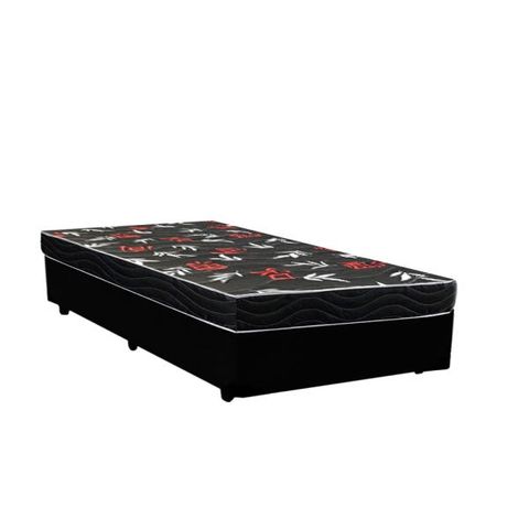 Cama Box Solteiro Colchão Espuma D28 Oriental Preto Ducci + Box Sintético Preto (54x78x188)
