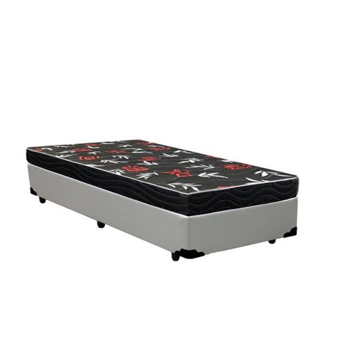 Cama Box Solteiro Colchão Espuma D28 Oriental Preto Ducci + Box Sintético Branco (54x78x188)