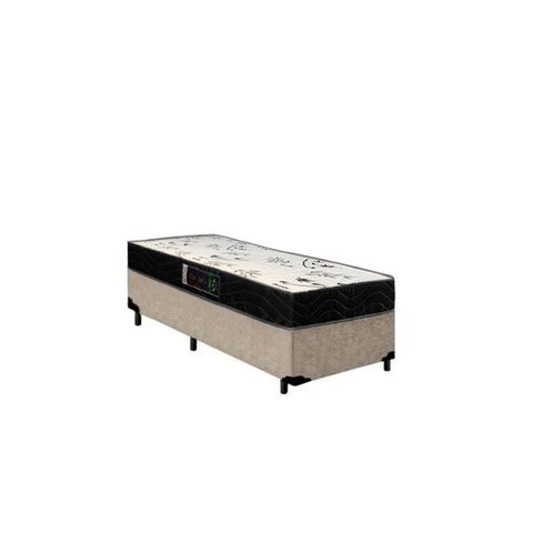 Cama Box Solteiro Colchão Espuma D28 Bambo Branco Ducci + Box Suede Bege (57x78x188)