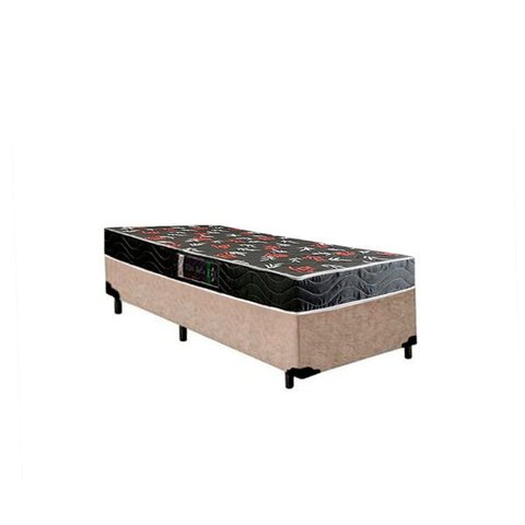 Cama Box Solteiro Colchão Espuma D33 Oriental Preto Ducci + Box Suede Bege (57x78x188)