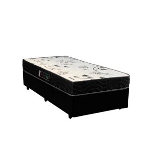 Cama Box Solteiro Colchão Espuma D28 Bambo Branco Ducci + Box Sintético Preto (54x88x188)