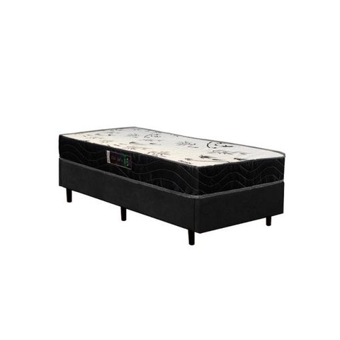 Cama Box Solteiro Colchão Espuma D28 Bambo Branco Ducci + Box Suede Preto (54x88x188)