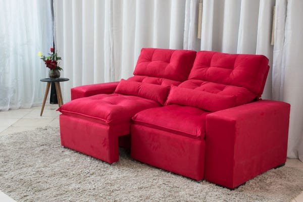 Sofá Retrátil e Reclinável com Pillow 2,00M Tecido Suede Vermelho - 3